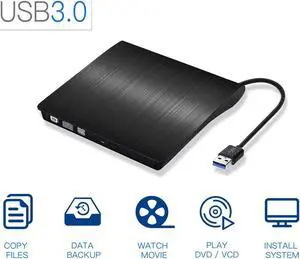 USB 3.0 External CD/DVD Drive,Ultra-Thin Touch Portable High-Speed Data Transfer CD/DVD-RW Burner Player for Desktop Laptop Ultrabook Support Windows XP/7/8/10/Vista,Mac OS-Black eokCXOY