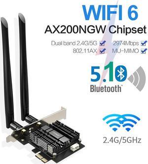 WiFi 6 Card AX 3000Mbps PCIe Network Card AX200 802.11AX 2.4Ghz/5.8Ghz with Bluetooth 5.0 & Heat Sink Wireless PCI Express Wi-Fi Adapters Dual Band Antenna for Windows 10 64-bit