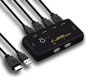 4096x2160@60Hz 4:4:4 Ultra HD 2 Port HDMI KVM Switch with Cables Support HDMI 2.0, HDCP 2.2, HDR 10, EDID for Linux, Windows, Mac, Unix