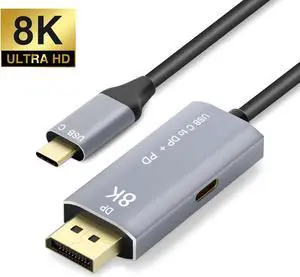 USB C to DisplayPort 1.4 8K Cable with USB-C PD 8K@60Hz 4K@144Hz Converter Thunderbolt 3 to DisplayPort Adapter Compatible with New MacBook Pro 2019 2020 DELL XPS 1m 3.3ft