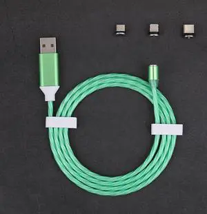 LED Flowing Magnetic Charger Blue Cable Light Up Candy Moving Party Shining Charger Phone Charging Cable Magnetic streamer absorption USB Snap Quick Connect 3 in 1 USB Cable