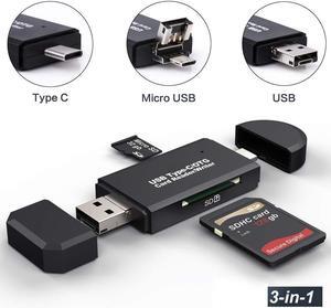SD Card Reader, 3 in 1 USB 3.0/Type C/Micro-USB Card Reader - SD, Micro SD, SDXC, SDHC, Micro SDHC, Micro SDXC Memory Card Reader for MacBook PC Tablets Smartphones with OTG Function