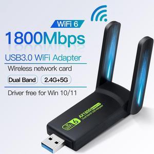 AX1800 WiFi 6 USB Adapter for Desktop PC Wireless Network Adapter with 2.4GHz 5GHz High Gain Dual Band 5dBi Antenna WPA3 Supports Windows 11/10