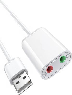 USB to Audio Jack Sound Card Adapter with Dual TRS 3-Pole 3.5mm Headphone and Microphone USB to Aux 3.5mm External Audio Converter for Windows Mac Linux PC Laptops Desktops PS5 Headsets, White
