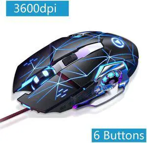 USB Wired Gaming Mouse, Gaming Mice with LED Backlit Light, E-sports Silent Mouse, 4 Adjustable DPI Up to 3600dpi, Ergonomic Design, 6 Programmable Buttons Compatible with PC, Laptop (Star Black)