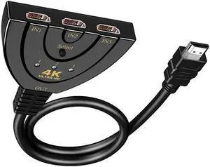 HDMI Switch, 4K HDMI Splitter 3 in 1 Out,3 Port HDMI Switch 3x1 Switch Splitter with Pigtail Cable Supports Full HD 4K 1080P 3D Player