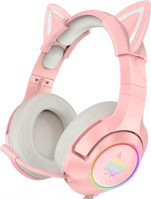 K9 Gaming Headset with Removable Cat Ears, for PS5, PS4, Nintendo Switch, PC, with Surround Sound, RGB LED Light & Noise Canceling Retractable Microphone