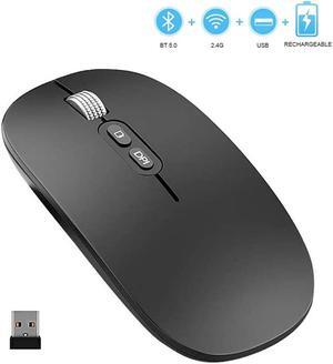 2.4Ghz Bluetooth Mouse, Rechargeable Wireless Mouse with Dual Mode (Bluetooth 5.0 + 2.4G Wireless), Ergonomic Portable Silent Wireless Optical Mouse for Laptop Desktop Windows Mac iOS