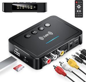 Bluetooth Transmitter, 3-in-1 Bluetooth 5.0 Transmitter Receiver Adapter, FM Transmitter with RCA/AUX Cable, Wireless Audio Adapter for Stereo System/TV/PC/Headphones/Speakers