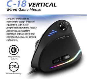 Zelotes Vertical Mouse with Control bar,10000DPI Ergonomic Mouse, LED Optical USB Wired Gaming Mouse for Laptop,PC Black