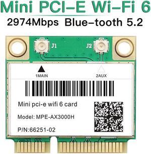 MPE-AX3000H WiFi 6 Dual Band 802.11ax Half Mini PCI-E WiFi Card with Bluetooth 5.2 - 3000Mbps MU-MIMOfor Windows 10/11 64 bit