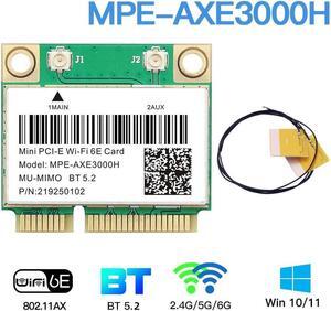 Wi-Fi 6E Laptop PC Wireless Card AX3000 Mini PCIE Interface, 802.11AX WiFi Adapter Antennas with Bluetooth 5.2 MU-MIMO Supports Windows 11/10 (64bit)