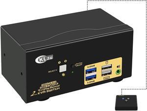 CKLau 4K@60Hz 2 Port HDMI KVM Switch Triple Monitor with Audio, Cables and 2 USB 3.0 Hub for 2 Computers Sharing Single Keyboard Mouse, 3 Monitors and 2 Peripherals Support HDMI 2.0, HDR10