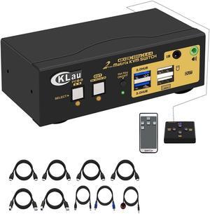 CKLau 2 Port USB 3.0 Matrix HDMI KVM Switch Dual Monitor 4K60Hz Supports Simulation EDID with Audio, Cables for 2 PCs 2 Monitor