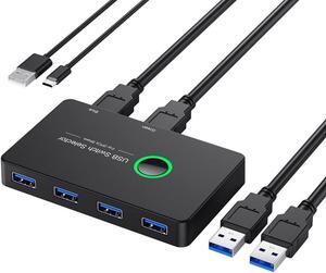 2 in 4 Out Switch Selector, USB 3.0 2.0 Switcher KVM Switch for Windows10 PC Keyboard Mouse Printer 2 PCs Sharing 4 Devices USB Switch (Black)