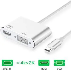 2 in 1 USB C Cable Type C to HDMI VGA Adapter 4K USB-C Type-C Audio Video Converter Cable for Macbook Samsung Galaxy
