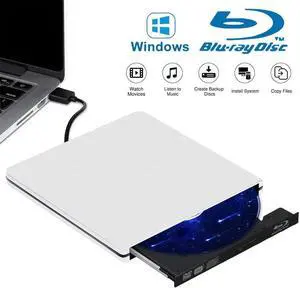 External Blu Ray CD DVD Drive Burner 3D, USB 3.0 BD ROM DVDRW CDRW Bluray Burner Player Writer Rewriter Reader for Macbook Notebook Laptop Mac OS Windows 10 8 7 XP