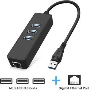 3 Ports USB Hub USB 3.0 To RJ45 Gigabit Ethernet LAN Wired Network Adapter 10/100/1000 Mbps For Windows Mac Laptop