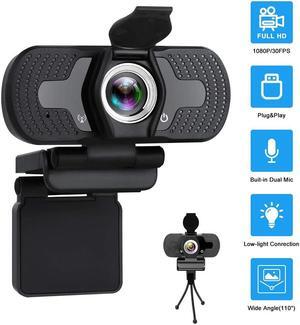 Full HD Webcam, USB 1080P Webcam with Microphone, Pro Streaming Camera for Video Calling, Mini Plug and Play, Webcam Cover, Conferencing,Flexible Rotatable Clip