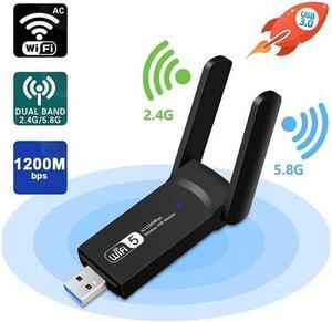 USB WiFi Adapter for PC 1200Mbps Wireless Network Adapter WiFi Dongle Stick for Desktop Dual Band 2.4GHz/300Mbps 5.8GHz/867Mbps USB 3.0 Compatible with Win XP/7/8/10/vista, Mac 10.6-10.15, Linux