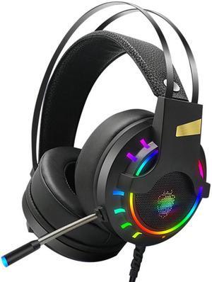 Stereo Gaming Headset for PS4, PC, Xbox One Controller, 7.1-Channel Noise Cancelling Over Ear Headphones with Mic, LED Light, Bass Surround, Soft Memory Earmuffs for Laptop Mac Nintendo PS3 Games