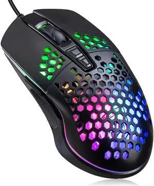 Lightweight Gaming Mouse, Wired USB Computer Gamer Mice with Ultralight Shell, RGB Chroma LED Light, 6400 DPI Adjustable, Pixart 3325, Programmable 7 Buttons Mouse for Windows 7/8/10/XP