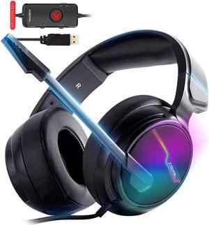 USB PS4 Headset for Host Connection, 7.1 Surround Sound PC Gaming Headset with 1.95 Meter Cable and Noise Cancelling Mic Headphones for Laptops, Computer,Mac and Macbook with RGB Light