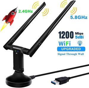 Wifi Dongle, AC1200 Wifi Adapter for Desktop PC Connecting to Internet, Long Range Wifi Dual Antenna 2.4/5.8Ghz USB Wireless Network Adapter Support Laptop Windows 8 7 10 Mac Linux OS