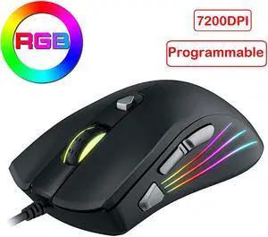 7200 DPI, 7 Programmable Buttons, LED Backlit, Ergonomic Optical PC, Comfortable Computer Gaming Mice for Windows 7/8/10/XP Vista Linux, Black