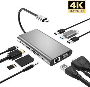 10in1USB C Hub,USB C Adapter, EUASOO 10 in Type C hub with 1000M RJ45 Ethernet, 4K HDMI, VGA, USB 3.0 Ports, PD 2.0 Charging Port, Card Reader, Audio Mic Port,Compatible for MacBook, Chromebook More 10in1USB C Hub,USB C Adapter, EUASOO 10 in Type C hub with 1000M RJ45 Ethernet, 4K HDMI, VGA, USB 3.0 Ports, PD 2.0 Charging Port, Card Reader, Audio Mic Port,Compatible for MacBook, Chromebook More