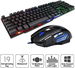 Gaming keyboard and Ergonomic Wired Gaming Mouse 7 Button LED 2400 DPI USB Computer Mouse Gamer Mice With Backlight Gaming Keyboard Mouse Set for PC Laptop