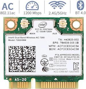 Mini pcie WiFi Card Dual Band Wireless AC 7260 PCI Express Card 802.11ac 2x2 Wi-Fi 7260hmw Bluetooth 4.0 PCIe Half WiFi Card 802.11 b/a/g/n/ac for Laptop Window 7 8 8.1 10 Linux 2.4.x/2.6.x or Later