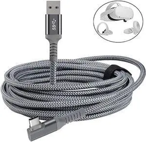 For Oculus Quest 2 Link Cable 20ft/6M, Oculus Link Cable with Signal Booster, 90 Degree Angled High Speed Data Transfer & Fast Charging Cable for Oculus Quest VR Headset and Gaming PC (Grey)