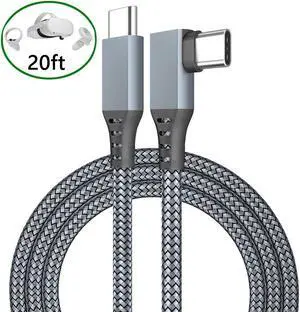 VR Link Cable 20ft/6M Braided USB Type C to USB C Cord 90 Degree Angled USB 3.2 Gen1 Data Transfer & Fast Charging Cable for Oculus Quest /Quest 2/Rift S and More Devices with USB C Port