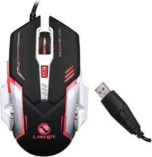 Ergonomic Wired Gaming Mouse, USB Optical Mouse Mice with 4 Color Backlit, 800 to 3200 DPI 4 Levels Adjustable for Games & Work Laptop PC Computer (Black)
