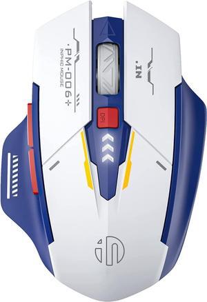 Wireless Mouse, Rechargeable Wireless Mouse, Ergonomic Silent Mice with 2.4G USB Receiver Mecha Style Mouse Wireless for Laptop Computer MacOS, Blue & White