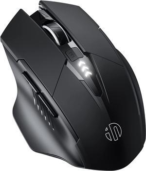 Rechargable 2.4G USB Wireless Mouse, [Upgraded: Battery Level Visible] Large Ergonomic Rechargeable 2.4G Optical PC Laptop Cordless Mice with USB Nano Receiver, Black