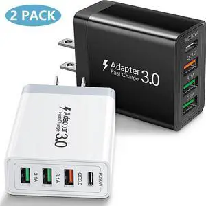 35W Total USB C Fast Charger Wall Charger Block, 2-Pack 4 Port Power Delivery Fast Type C & USB A QC 3.0 Charging Block Plug Adapter Compatible for i-Phone 14/13/12/11/X/8 Android Smartphones etc.