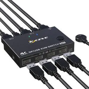 2-Port DisplayPort KVM Switch, 2 Port DP1.2 KVM Switch Two Computers One Monitor to Share Mouse,Keyboard,Printer,Scanner Support 4K @60Hz, 2 USB Cables and Wired Controller Included