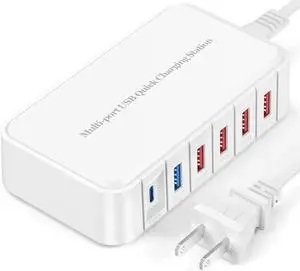 USB Fast Charging Station USB C Rapid Charger Desktop PD 3.0 & QC 3.0 86W Multi 6 Ports Wall Charger Power Hub Block Compatible with M-a-c-Book Air, i-P-hone 13 14 Pro Max, Ga-laxy,Laptop