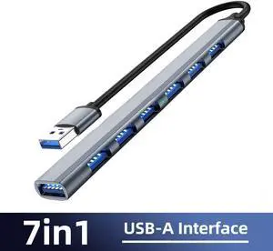 7 Ports USB 3.0 & 2.0 USB Ports Hub - Aluminium Alloy - High-Speed USB Port Expander - Extra USB Hub for PC, Windows, Desktop, MacOS and More A Multiple Computer USB HUB (7 Ports)