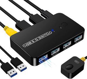 USB 3.0 Switch, USB KVM Switcher for 2 Computers Sharing 4 USB Devices KVM Switcher Box for Printer Keyboard Mouse Scanner U-Disk 2 in 4 Out USB Switch Box