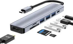 USB C Laptop Docking Station, 7 in 1 Type C Hub Multiport Adapter with 3 USB Port, SD & TF Card Reader, 100W PD Charger, HDMI 4K, Compatible for Windows MacOS, etc(7 in 1/SD & TF)