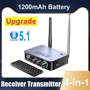 4-in-1 Bluetooth 5.1 Transmitter Receiver for TV Wireless Bluetooth Adapter with Optical AUX RCA 6.5 Mic Connection, Low Latency NFC Audio Adapter with FM Radio Simultaneously for Home Party KTV