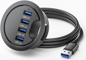 Desk Grommet USB Hub, 4 Port USB 3.0 Hub, 5Gbps Data Transmission with 4.9ft Cord for Diameter 2.36" or 60mm Hole, Office Accessories, for PC, Flash Drive, HDD Enclosure and Other USB Devices