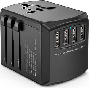 Universal Travel Adapter, International Wall Plug Adapter with 4 USB Ports(2.4A), AC Outlet Worldwide Adapter Wall Power Charger Converters for USA EU Europe UK AUS (Type C/G/A/I)