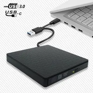 USB 3.0&Type C External CD DVD Drive, CD/DVD +/-RW Optical Drive, Slim Portable DVD CD ROM Rewriter CD DVD Burner High Speed Data Transfer for Laptop Desktop PC Windows 11/10/7 MacOS Linux OS eokCXOY