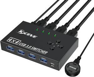 USB 3.0 Switch Selector 4 Port, 4 in 4 Out USB KVM Switcher 4 Computers Sharing 4 USB Devices, USB Peripheral Switcher for Keyboard Mouse Printer Scanner,with Wired Remote Button and 4 USB 3.0 Cable