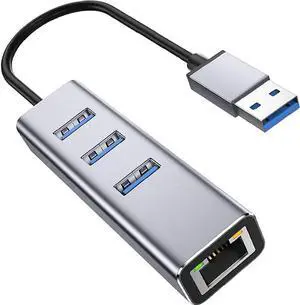 USB 3.0 to Gigabit Ethernet Adapter, 3-Port USB 3.0 Hub with RJ45 10/100/1000Mbps Ethernet Adapter USB Network Adapter Compatible with MacBook, Surface,Notebook PC with Windows, XP, Vista, Mac/Linux