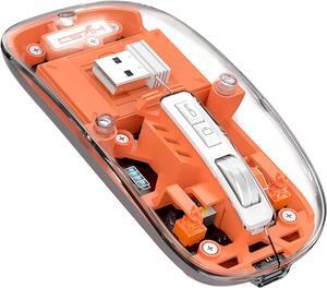 Wireless Bluetooth 5.1 & 2.4G Lightweight Mouse, Rechargeable 400 mAh,Wired USB C Cable, Transparent Clear Cool Shell, Mute Click, Mini Portable for Business Home&Office PC Win/Mac/Laptop (Orange)